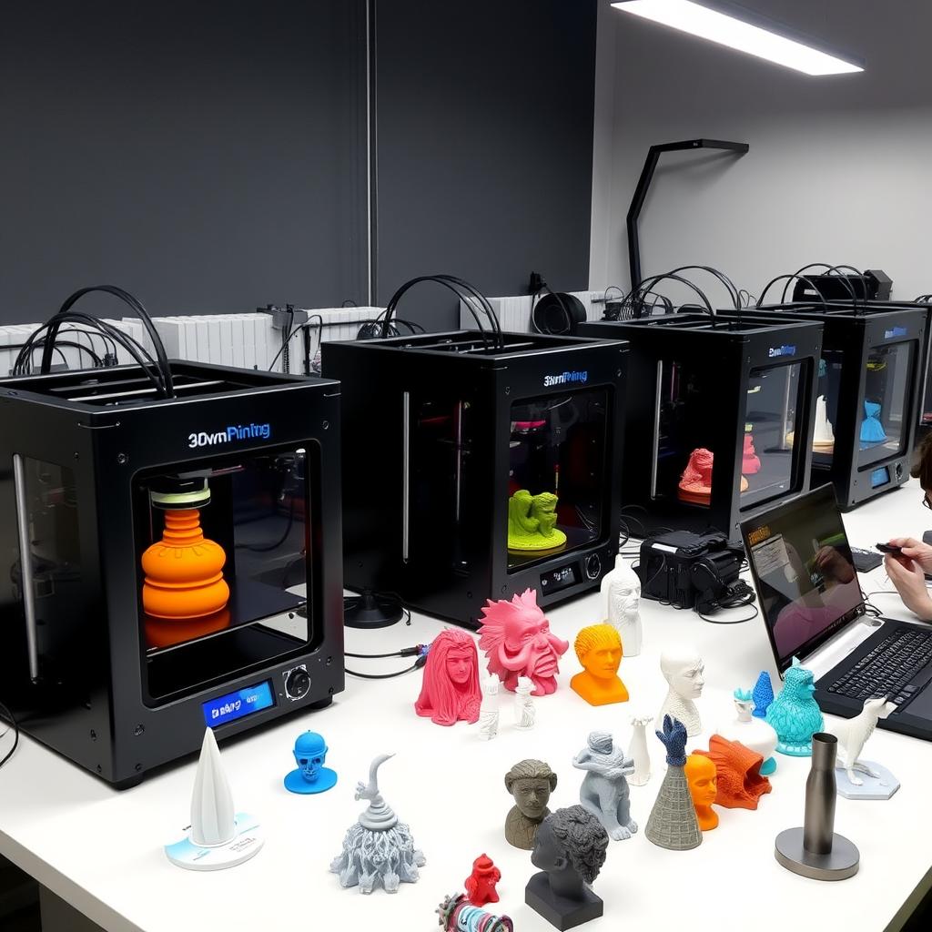 3D printing service with multiple printers creating custom products