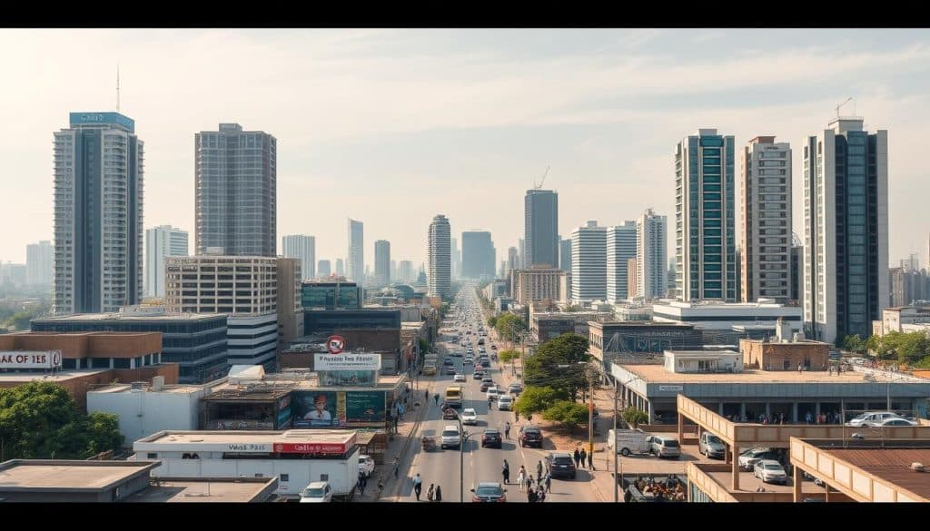 African cityscape showing modern buildings and business districts representing economic growth in Africa