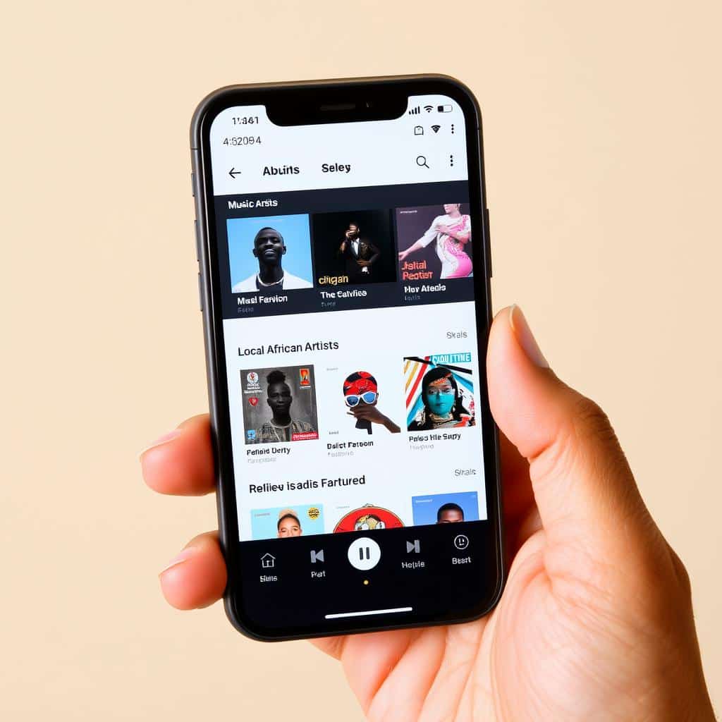 African music streaming app interface showing local artists