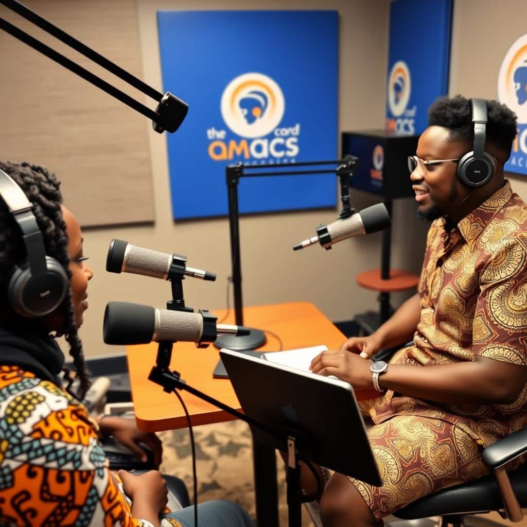 African podcast recording studio with local content creators