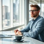 Australian entrepreneur working on business ideas in Australia at a modern office space