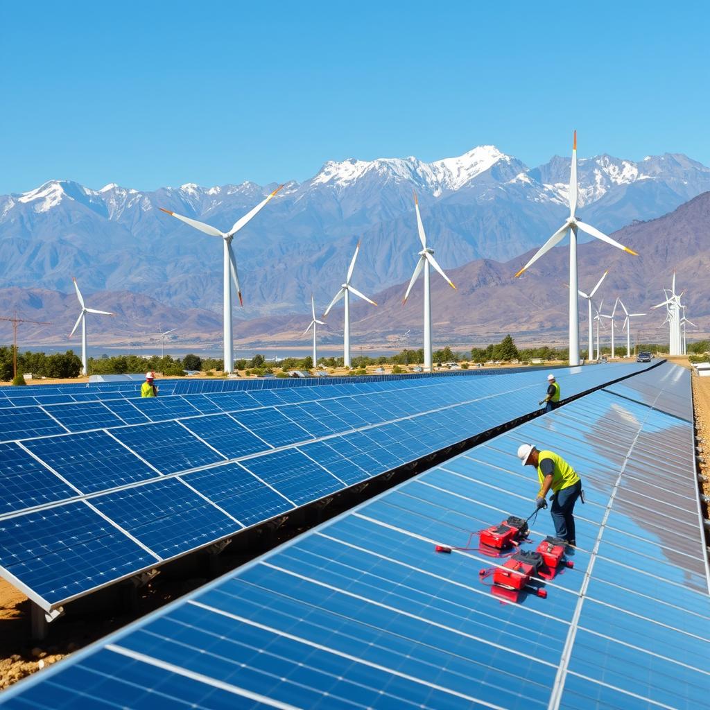 Chilean renewable energy facility with mountains in background