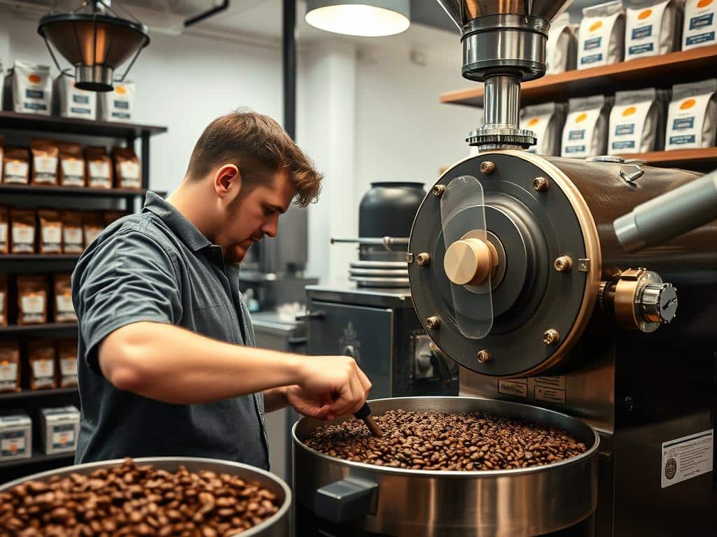 Coffee roaster working with beans for business ideas in Australia