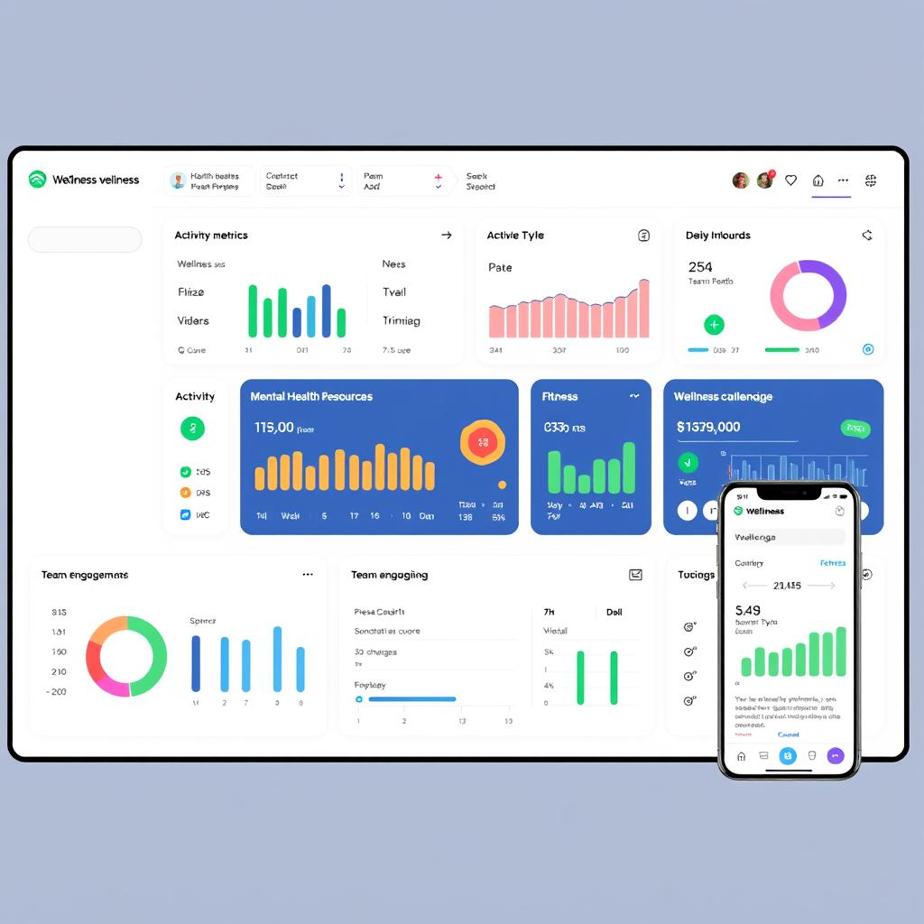 Digital interface of corporate wellness platform showing various health metrics