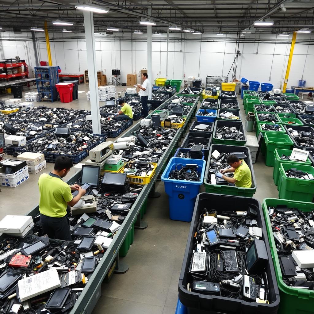 E-waste recycling facility with sorted electronic components