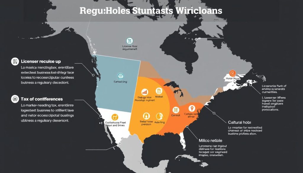 Map of North America highlighting business considerations across regions