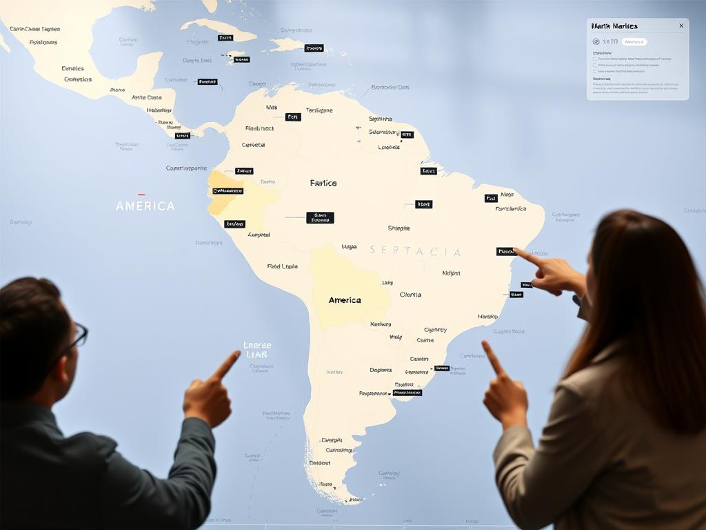 Map of South America with business expansion strategy visualization