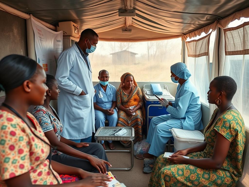 Mobile healthcare clinic providing services in rural African community
