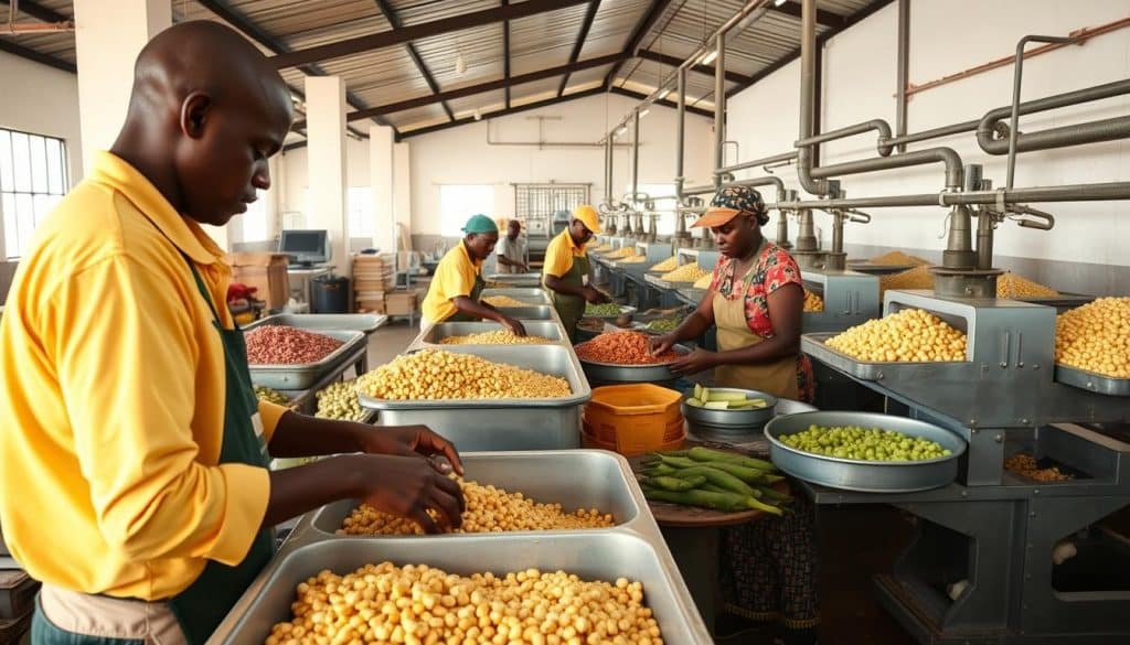 Modern agricultural facility in Africa processing local crops