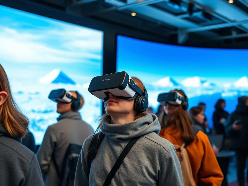 People experiencing Antarctica through virtual reality, representing VR business ideas in Antarctica