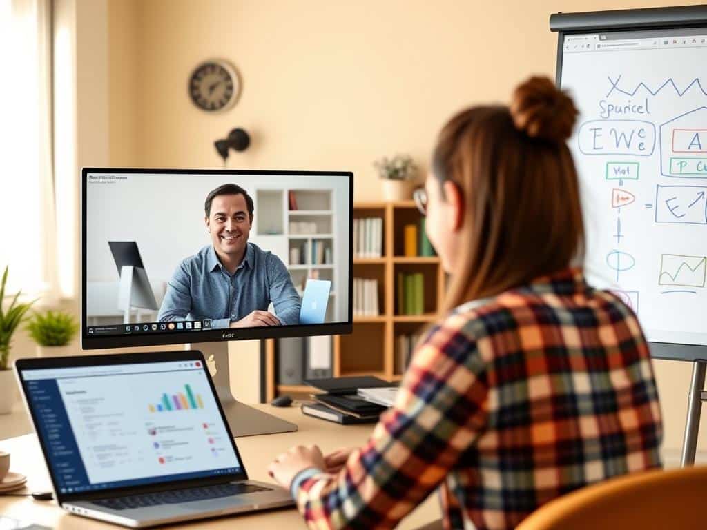 Person conducting an online tutoring session with a student