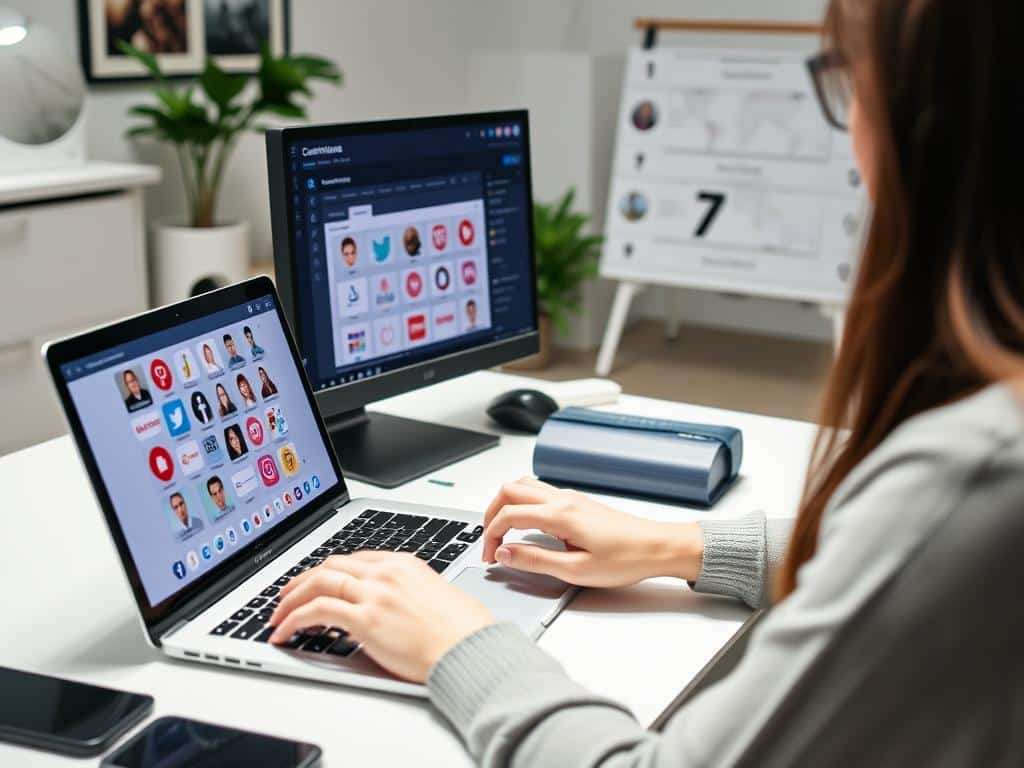Person creating digital content for social media management services