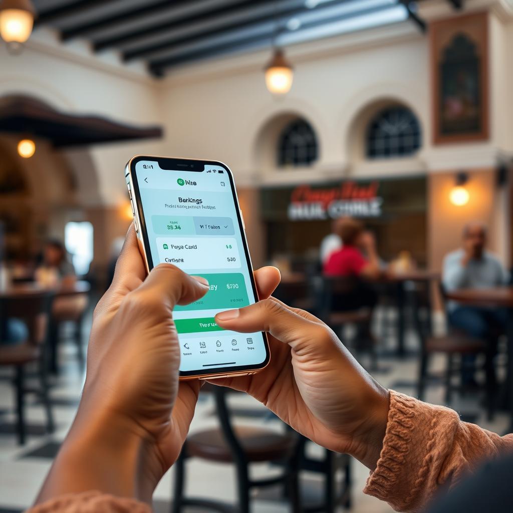 Person using mobile banking app on smartphone in South America