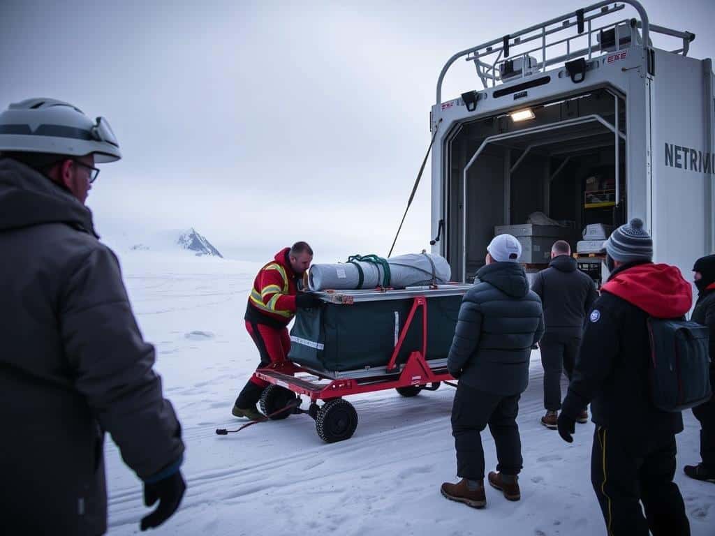 Scientists and support staff working at an Antarctic research station, showing research support services as business ideas in Antarctica