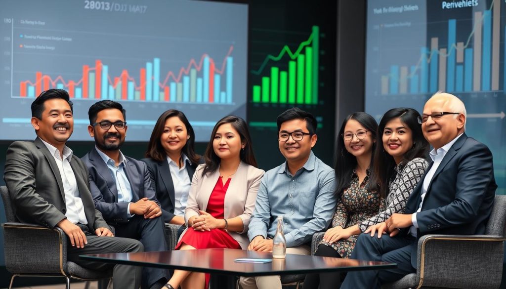Successful Asian entrepreneurs from different countries discussing their business journeys Successful Asian entrepreneurs from different countries discussing their business journeys